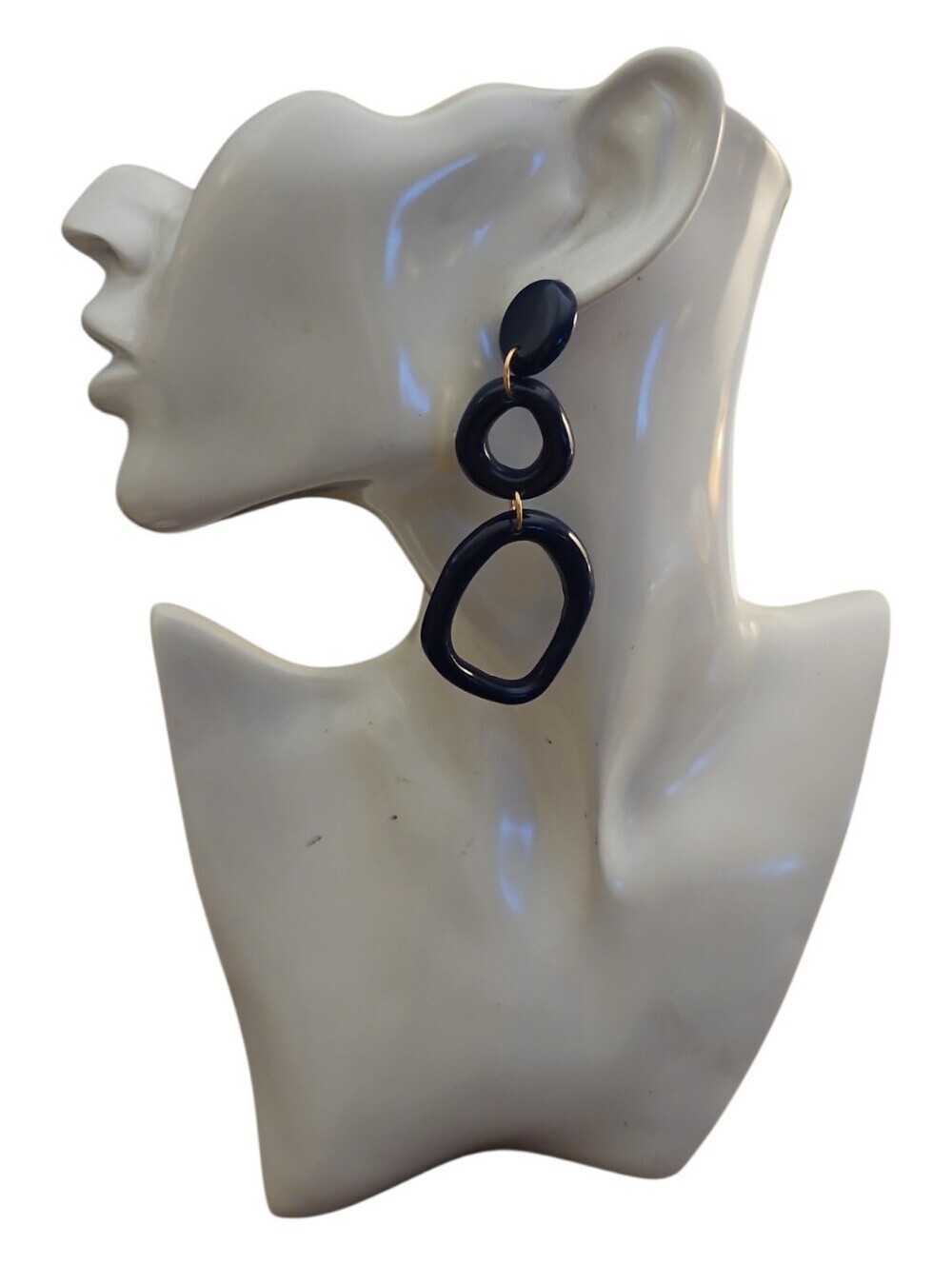 3/$30 CATO Navy Blue Acrylic Freeform Triple-Link Drop Earrings